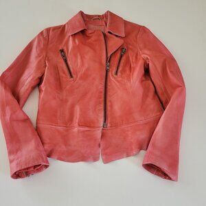 My Tribe Soft Leather Jacket Moto Biker Style Coral Rose Pink Size Medium